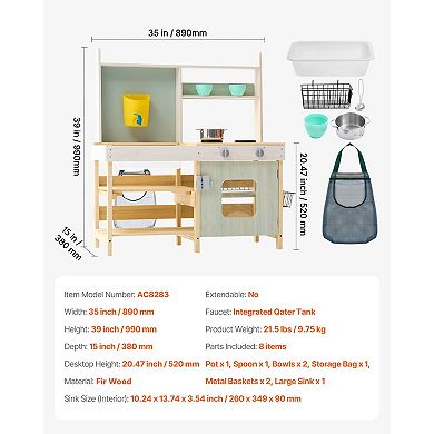Outdoor Mud Kitchen Wooden Play Kitchen Set with Faucet and Cookware