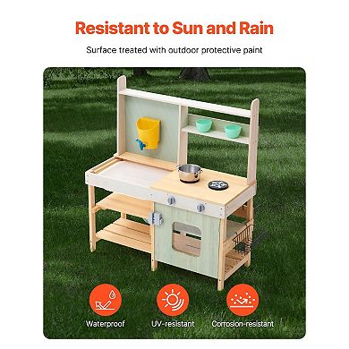 Outdoor Mud Kitchen Wooden Play Kitchen Set with Faucet and Cookware