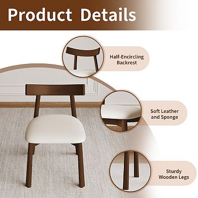 Set of 2 Dining Chair with Thick Cushions and Wooden Legs