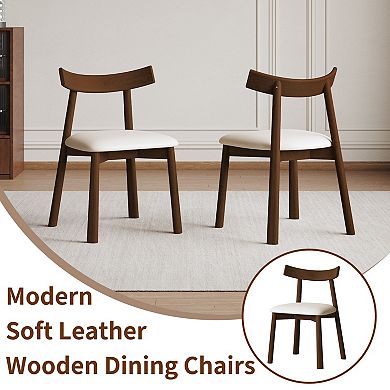 Set of 2 Dining Chair with Thick Cushions and Wooden Legs