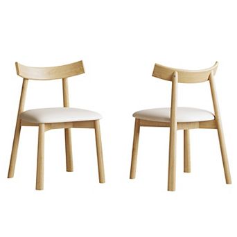Set of 2 Dining Chair with Thick Cushions and Wooden Legs