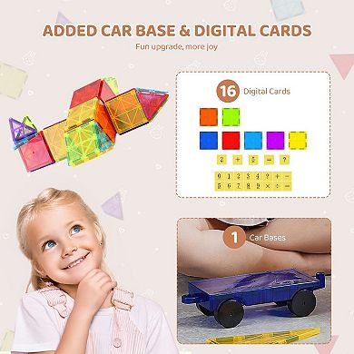 Magnetic Tiles 55pc Building Block Set with Car Base and Number Cards