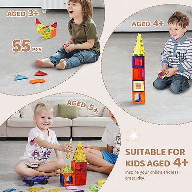 Magnetic Tiles 55pc Building Block Set with Car Base and Number Cards