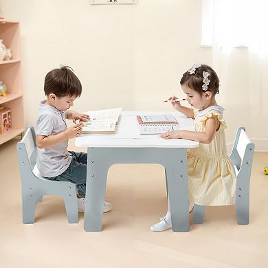 Kids Activity Table and Chairs Set 4-in-1 Double-Sided Top with Storage White