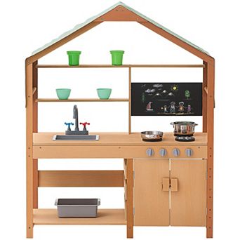 Outdoor Mud Kitchen Wooden Play Kitchen Set with Sink Planters and Accessories