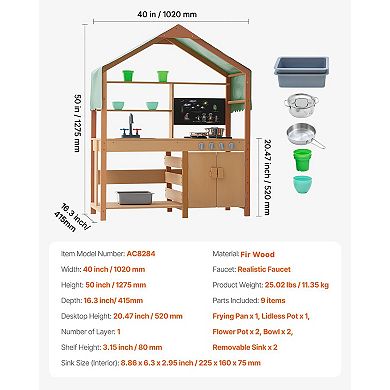 Outdoor Mud Kitchen Wooden Play Kitchen Set with Sink Planters and Accessories