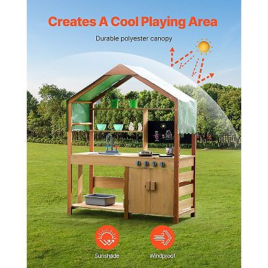Outdoor Mud Kitchen Wooden Play Kitchen Set with Sink Planters and Accessories