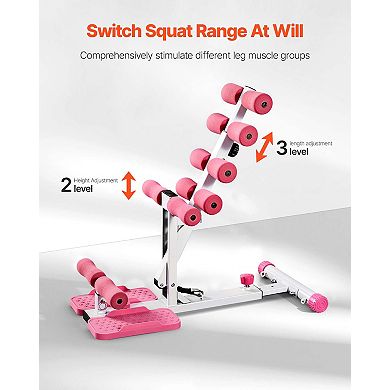 Deep Squat Machine Adjustable Glute Trainer with Resistance Bands Pink White