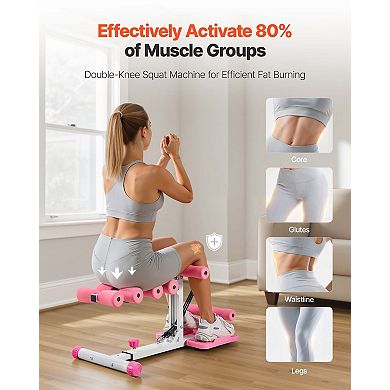 Deep Squat Machine Adjustable Glute Trainer with Resistance Bands Pink White