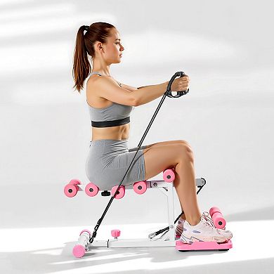 Deep Squat Machine Adjustable Glute Trainer with Resistance Bands Pink White