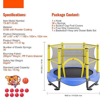 5FT Kids Trampoline with Safety Net and Basketball Hoop