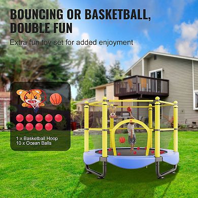 5FT Kids Trampoline with Safety Net and Basketball Hoop