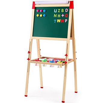 Kids Wooden Art Easel 3-in-1 Magnetic Whiteboard Chalkboard and Roll