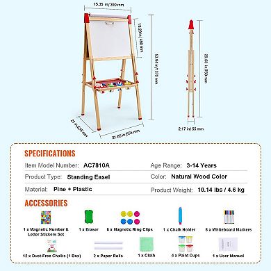 Kids Wooden Art Easel 3-in-1 Magnetic Whiteboard Chalkboard and Roll