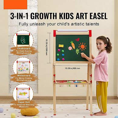 Kids Wooden Art Easel 3-in-1 Magnetic Whiteboard Chalkboard and Roll