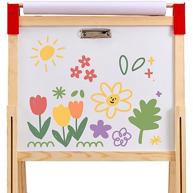 Kids Wooden Art Easel 3-in-1 Magnetic Whiteboard Chalkboard and Roll