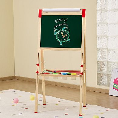 Kids Wooden Art Easel 3-in-1 Magnetic Whiteboard Chalkboard and Roll