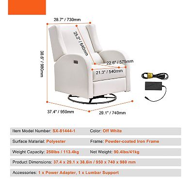 Electronic Power Swivel Glider Recliner with USB Charging Port