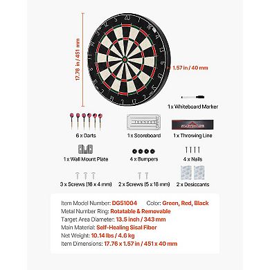 Dartboard Set with 6 Darts and Score Kit 17.7" Self-Healing Sisal Board