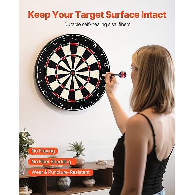 Dartboard Set with 6 Darts and Score Kit 17.7" Self-Healing Sisal Board