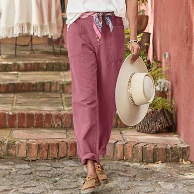 Women Casual Joggers Button-Fly Linen Pants Joggers Cotton Work Trousers