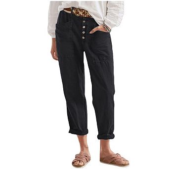 Women Casual Joggers Button-Fly Linen Pants Joggers Cotton Work Trousers