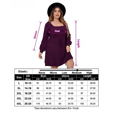 Women Plus Size Casual Sweater Dress Square Neck Long Sleeve Tie Waist Loose Pullover Dresses
