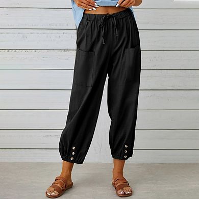 Women's Plus Size Capri Pants High Waist Drawstring Cinch Bottom Loose Casual Trouser