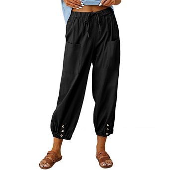 Women's Plus Size Capri Pants High Waist Drawstring Cinch Bottom Loose Casual Trouser