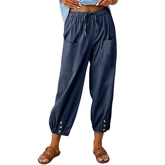 Women's Plus Size Capri Pants High Waist Drawstring Cinch Bottom Loose Casual Trouser