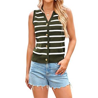 Women Vest Tops for Women Outfits Striped Sweaters Button Up Casual Blouses Jacket Fashion Clothes