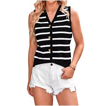 Women Vest Tops for Women Outfits Striped Sweaters Button Up Casual Blouses Jacket Fashion Clothes