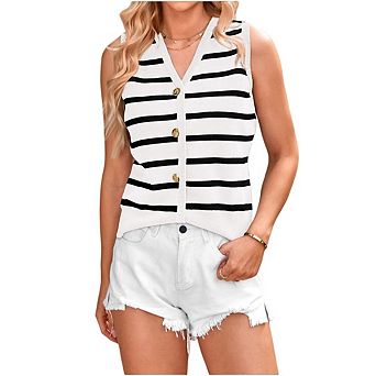 Women Vest Tops for Women Outfits Striped Sweaters Button Up Casual Blouses Jacket Fashion Clothes