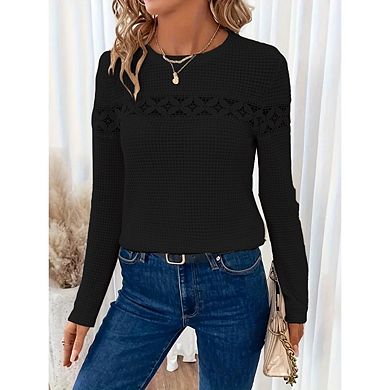 Women's Pullover Sweaters Crewneck Long Sleeve Hollow Out Crochet Tops
