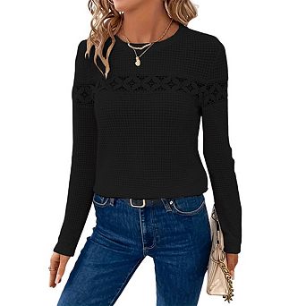Women's Pullover Sweaters Crewneck Long Sleeve Hollow Out Crochet Tops