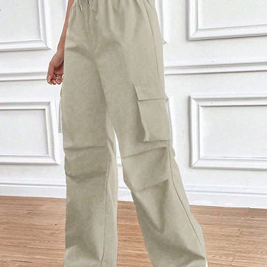 Women Elastic Waisted Parachute Hiking Pants with Pockets Water-Resistant Lightweight Baggy Pants