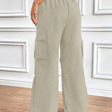 Women Elastic Waisted Parachute Hiking Pants with Pockets Water-Resistant Lightweight Baggy Pants