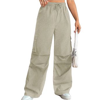 Women Elastic Waisted Parachute Hiking Pants with Pockets Water-Resistant Lightweight Baggy Pants