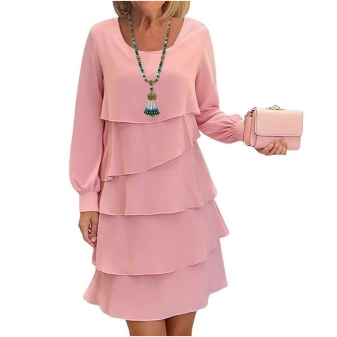 Женские платья Long Sleeve Tiered Dress Elegant Knee Length Ruffle Layered Swing Dresses