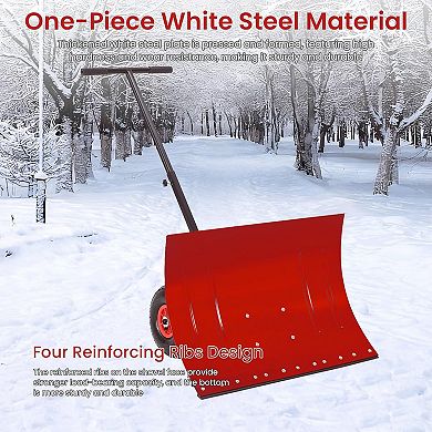 29in Snow Shovel with Wheels Snow Clean Tool Adjustable Height 5 Angle Blade