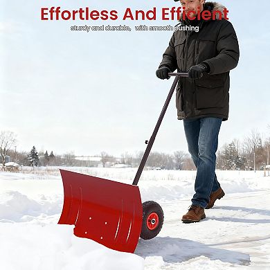 29in Snow Shovel with Wheels Snow Clean Tool Adjustable Height 5 Angle Blade