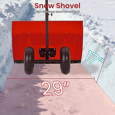 29in Snow Shovel with Wheels Snow Clean Tool Adjustable Height 5 Angle Blade