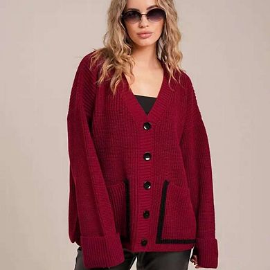 Women Knit Cardigan Sweaters Casual Button Down Jackets Cardigans Color Block Tops