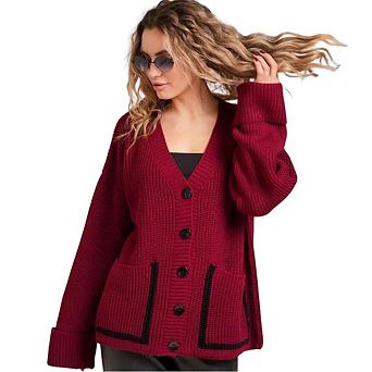 Women Knit Cardigan Sweaters Casual Button Down Jackets Cardigans Color Block Tops
