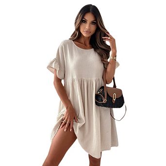 Women's Puff Short Sleeve Babydoll Dresses Elegant Empire Waist Mini Dress