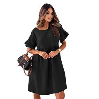 Women's Puff Short Sleeve Babydoll Dresses Elegant Empire Waist Mini Dress
