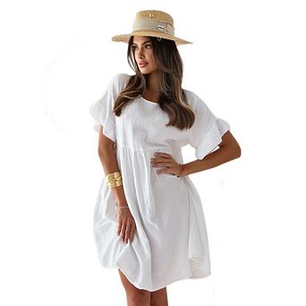 Women's Puff Short Sleeve Babydoll Dresses Elegant Empire Waist Mini Dress