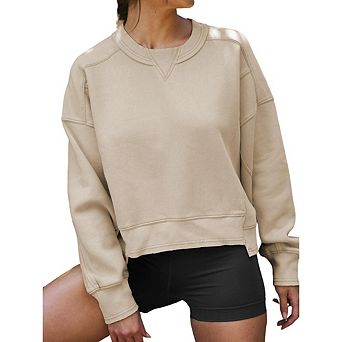Women's Oversized Cropped Sweatshirts Crewneck Trendy Workout Pullover Sweater Fall Outfits