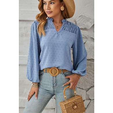 Boho Tops for Women V Neck Blouses Flowy Swiss Dot Dressy Casual Lace Womens Long Sleeve Shirts