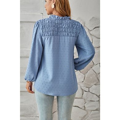 Boho Tops for Women V Neck Blouses Flowy Swiss Dot Dressy Casual Lace Womens Long Sleeve Shirts